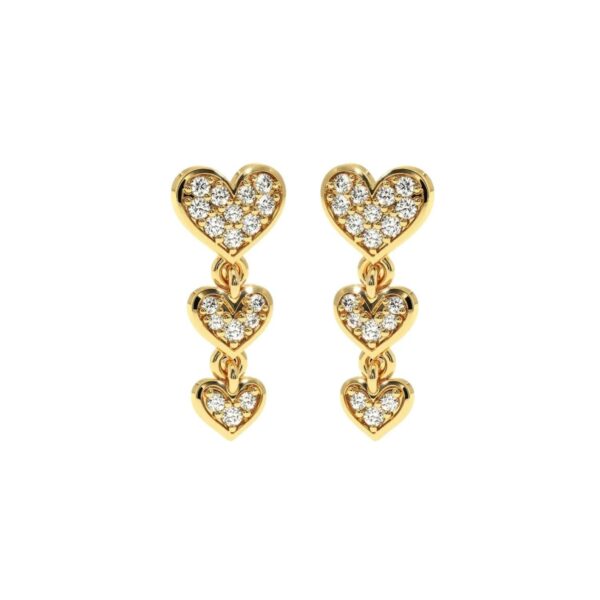 Heart Drop Style Earring Made In 18 / 14 / 10 KT Gold Embellished With Certified Lab Diamonds For Anniversary And Birthday Gift For Her