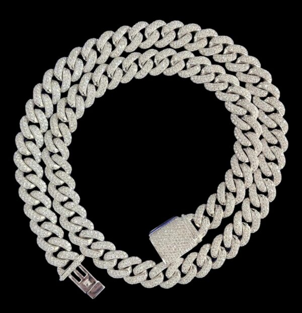 Iced Out 12 mm Miami Cuban Link Chain Made In 925 Sterling Silver Embellished With Shinny Moissanite Diamonds Available In Different Length
