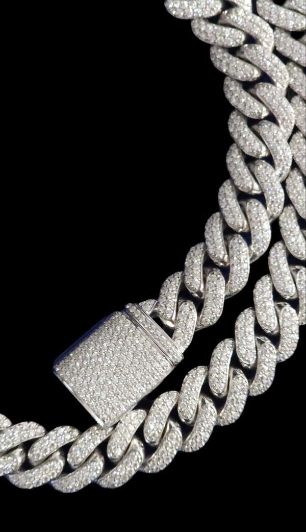 Iced Out 12 mm Miami Cuban Link Chain Made In 925 Sterling Silver Embellished With Shinny Moissanite Diamonds Available In Different Length