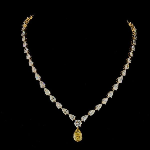 Pear Diamond Necklace Made In 18 / 14 / 10 KT Gold Embellished With Certified Lab Diamonds For Birthday And Anniversary Gift For Her