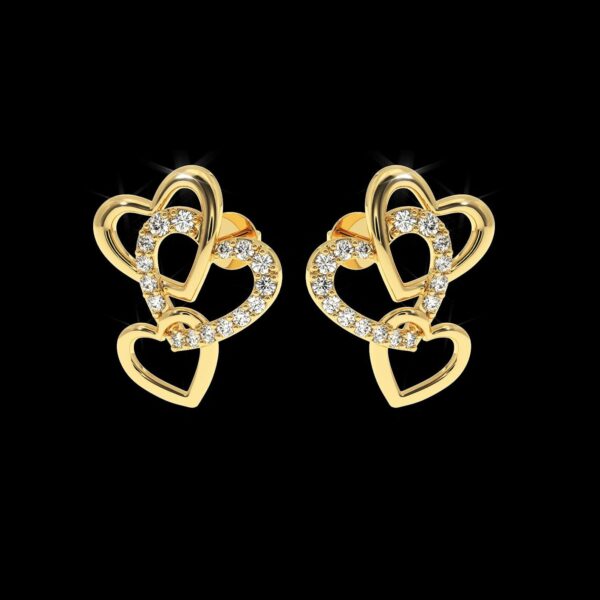 Heart Shape Stud Valentine Gift Earring Made In 18 / 14 / 10 KT Gold Embellished With Certified Lab Diamond For Wedding And Anniversary Gift