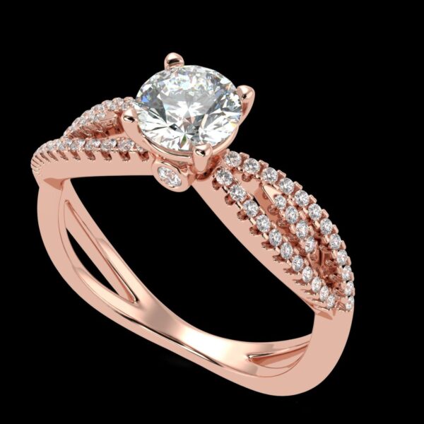 Solitaire Round Diamond Twisted Ring Made In 18 / 14 / 10 KT Gold Embellished With Certified Lab Diamonds For Wedding And Anniversary Gift