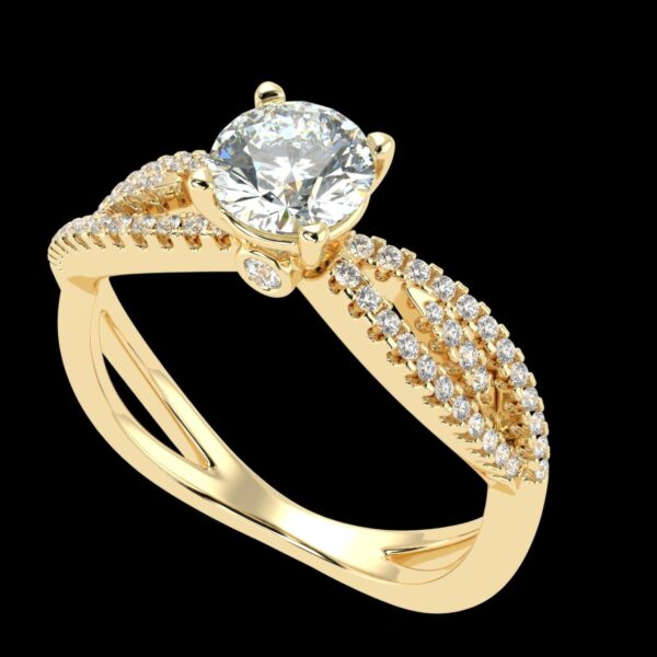 Solitaire Round Diamond Twisted Ring Made In 18 / 14 / 10 KT Gold Embellished With Certified Lab Diamonds For Wedding And Anniversary Gift