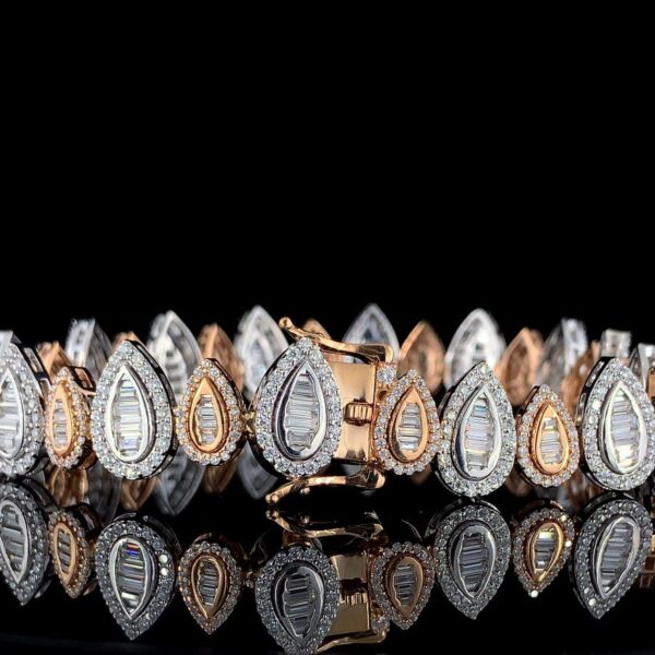 Pear Shaped Diamond Bracelet in Mixed Tones Made In 18/14/10KT Gold Studded With Shinny Moissanite Diamond For Birthday And Anniversary Gift