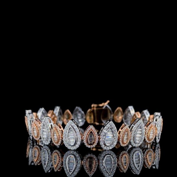 Pear Shaped Diamond Bracelet in Mixed Tones Made In 18/14/10KT Gold Studded With Shinny Moissanite Diamond For Birthday And Anniversary Gift