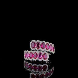 Cluster Oval Ruby Ring Made In 18 / 14 / 10 KT Gold Embellished With Shinny Moissanite Diamonds And Ruby For Birthday And Anniversary Gift