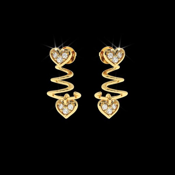 Heart Drop Gold Earring Made In 18 / 14 /10 KT Gold Embellished With Certified Lab Diamonds For Wedding And Anniversary Gift