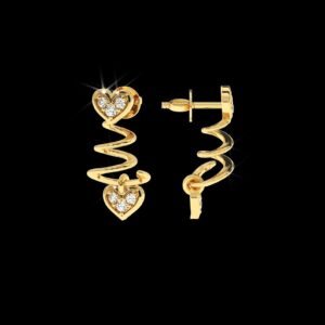 Heart Drop Gold Earring Made In 18 / 14 /10 KT Gold Embellished With Certified Lab Diamonds For Wedding And Anniversary Gift