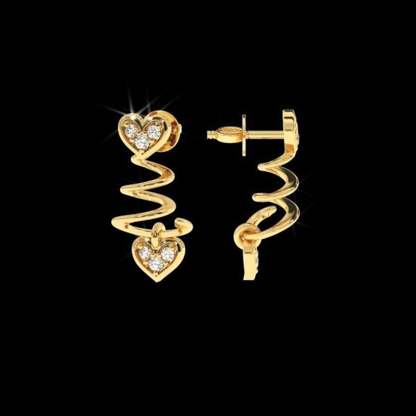 Heart Drop Gold Earring Made In 18 / 14 /10 KT Gold Embellished With Certified Lab Diamonds For Wedding And Anniversary Gift