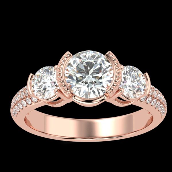 Three Stone Engagement Ring Made In 18 / 14 / 10 KT Gold Embellished With Certified Lab Diamonds For Anniversary And Wedding Gift For Her
