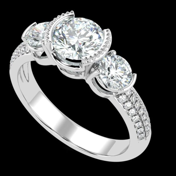 Three Stone Engagement Ring Made In 18 / 14 / 10 KT Gold Embellished With Certified Lab Diamonds For Anniversary And Wedding Gift For Her