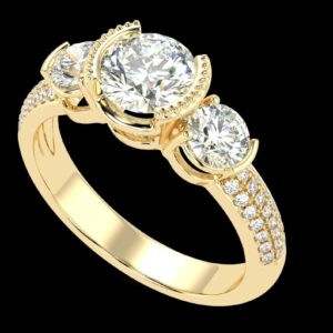 Three Stone Engagement Ring Made In 18 / 14 / 10 KT Gold Embellished With Certified Lab Diamonds For Anniversary And Wedding Gift For Her
