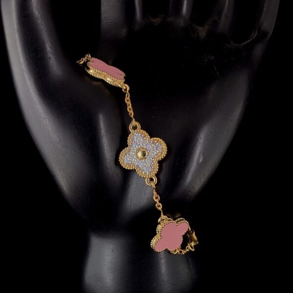 Classic Flower Bracelet Available In Three Different Colors Made In 18 / 14 / 10 KT Gold Studded With Shinny Moissanite Diamonds For Gift
