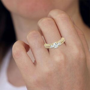 Three Stone Engagement Diamond Ring Made In 18 / 14 / 10 KT Gold Embellished With Certified Lab Diamonds For Wedding And Anniversary Gift