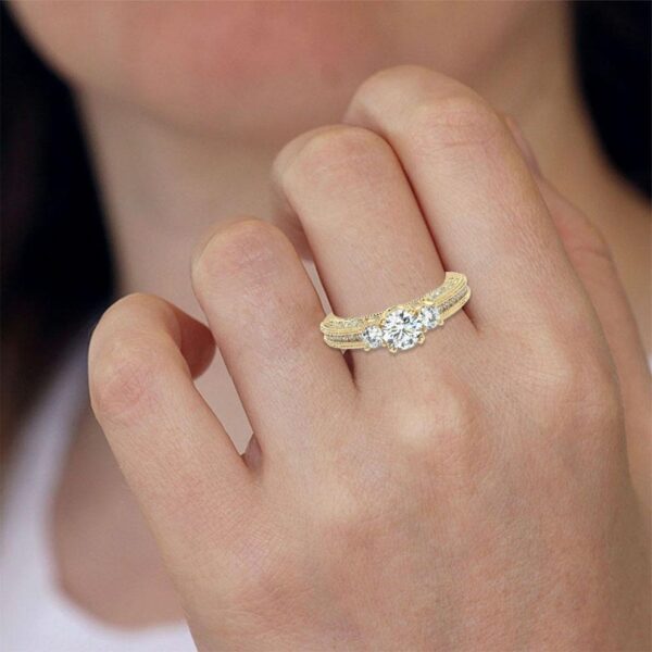 Three Stone Engagement Diamond Ring Made In 18 / 14 / 10 KT Gold Embellished With Certified Lab Diamonds For Wedding And Anniversary Gift