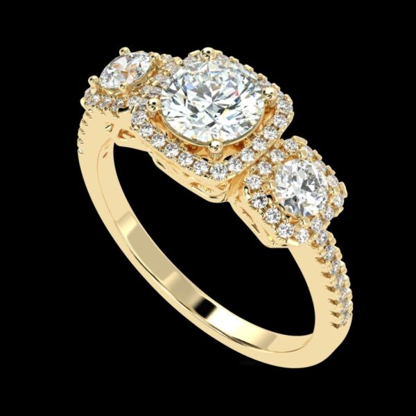 Eternity Three Stone Ring Made In 18 / 14 / 10 KT Gold Embellished With Certified Lab Diamonds For Wedding And Anniversary Gift For Her