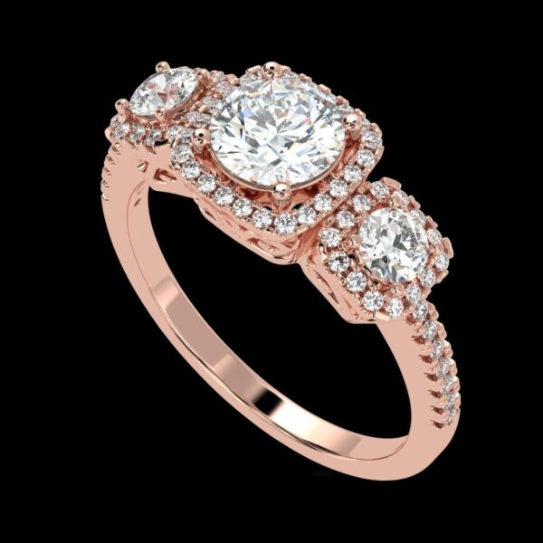 Eternity Three Stone Ring Made In 18 / 14 / 10 KT Gold Embellished With Certified Lab Diamonds For Wedding And Anniversary Gift For Her