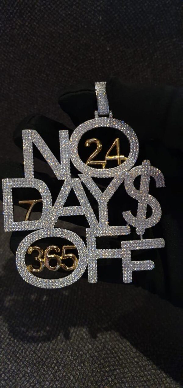3.5" Long 2.75" Wide No Days Off Iced Out Pendant Made In 925 Sterling Silver Embellished With Shiny Moissanite Diamonds For Birthday Gift