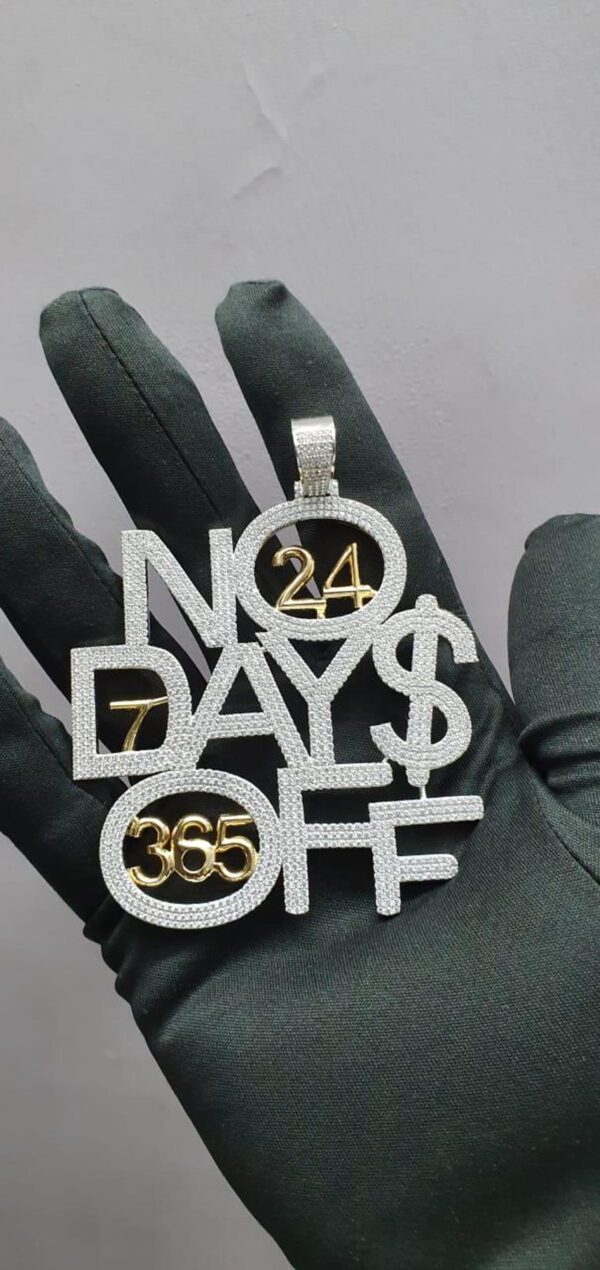 3.5" Long 2.75" Wide No Days Off Iced Out Pendant Made In 925 Sterling Silver Embellished With Shiny Moissanite Diamonds For Birthday Gift