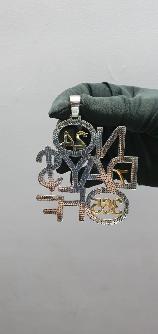 3.5" Long 2.75" Wide No Days Off Iced Out Pendant Made In 925 Sterling Silver Embellished With Shiny Moissanite Diamonds For Birthday Gift