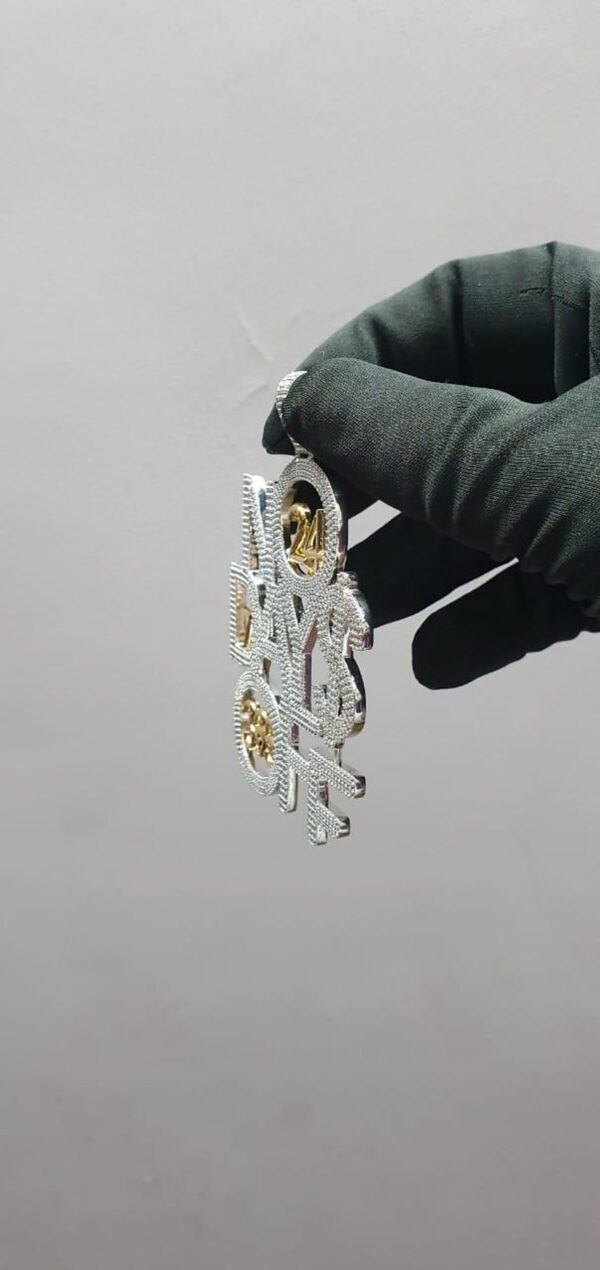3.5" Long 2.75" Wide No Days Off Iced Out Pendant Made In 925 Sterling Silver Embellished With Shiny Moissanite Diamonds For Birthday Gift