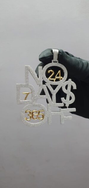 3.5" Long 2.75" Wide No Days Off Iced Out Pendant Made In 925 Sterling Silver Embellished With Shiny Moissanite Diamonds For Birthday Gift