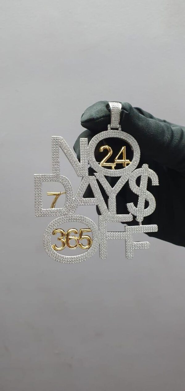 3.5" Long 2.75" Wide No Days Off Iced Out Pendant Made In 925 Sterling Silver Embellished With Shiny Moissanite Diamonds For Birthday Gift