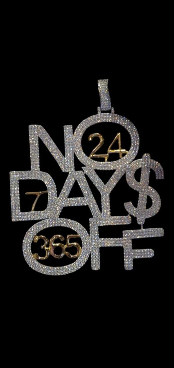 3.5" Long 2.75" Wide No Days Off Iced Out Pendant Made In 925 Sterling Silver Embellished With Shiny Moissanite Diamonds For Birthday Gift