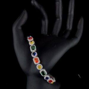 Multi Color Stone Diamond Bracelet Made In 925 Sterling Silver Embellished With Shinny Moissanite Diamonds For Birthday And Anniversary Gift