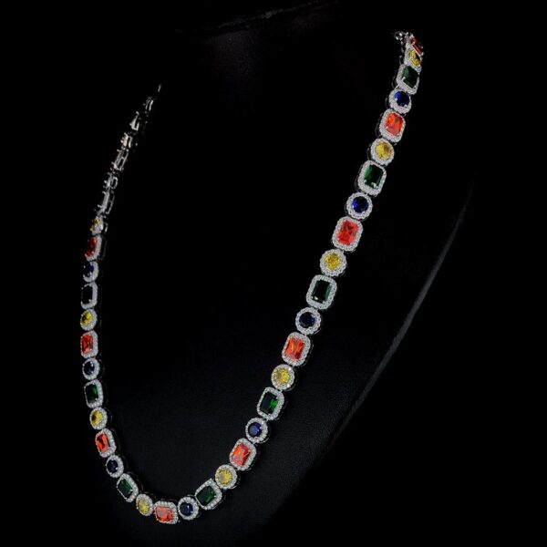 Multi Color Stone Diamond Necklace Made In 925 Sterling Silver Embellished With Shinny Moissanite Diamond For Birthday And Anniversary Gift