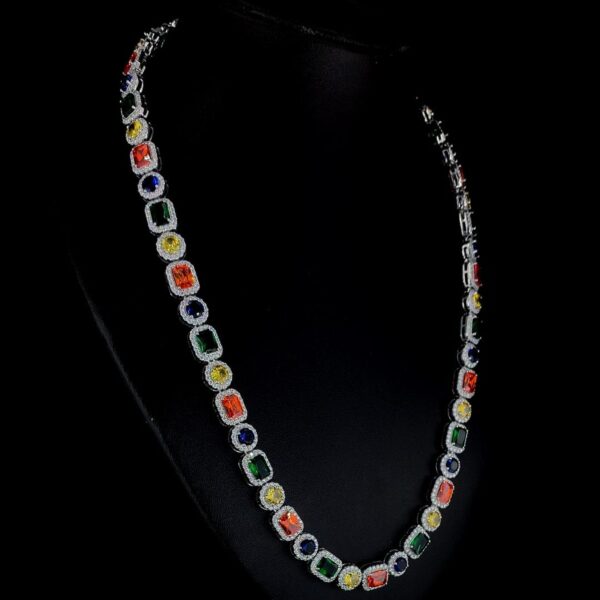 Multi Color Stone Diamond Necklace Made In 925 Sterling Silver Embellished With Shinny Moissanite Diamond For Birthday And Anniversary Gift