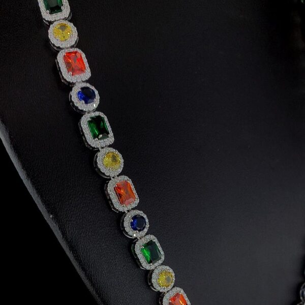 Multi Color Stone Diamond Necklace Made In 925 Sterling Silver Embellished With Shinny Moissanite Diamond For Birthday And Anniversary Gift