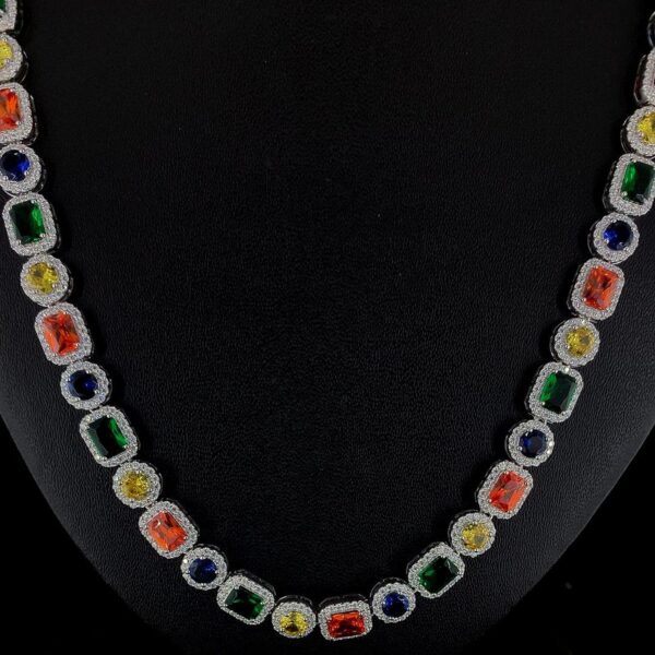 Multi Color Stone Diamond Necklace Made In 925 Sterling Silver Embellished With Shinny Moissanite Diamond For Birthday And Anniversary Gift
