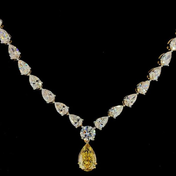 Pear Diamond Necklace Made In 18 / 14 / 10 KT Gold Embellished With Certified Lab Diamonds For Birthday And Anniversary Gift For Her