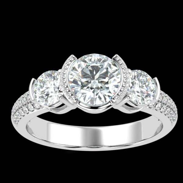 Three Stone Engagement Ring Made In 18 / 14 / 10 KT Gold Embellished With Certified Lab Diamonds For Anniversary And Wedding Gift For Her
