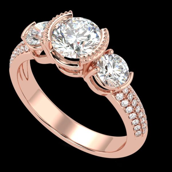 Three Stone Engagement Ring Made In 18 / 14 / 10 KT Gold Embellished With Certified Lab Diamonds For Anniversary And Wedding Gift For Her