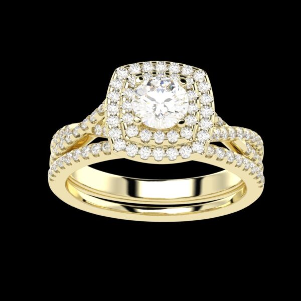 Solitaire Halo Band Ring Made In 18 / 14 / 10 KT Gold Embellished With Certified Lab Diamonds For Wedding And Anniversary Gift For Her