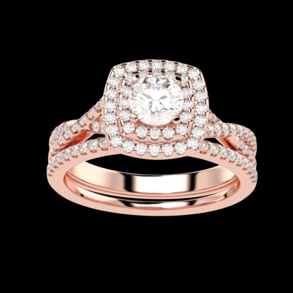 Solitaire Halo Band Ring Made In 18 / 14 / 10 KT Gold Embellished With Certified Lab Diamonds For Wedding And Anniversary Gift For Her