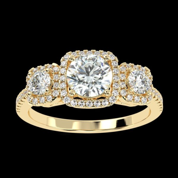 Eternity Three Stone Ring Made In 18 / 14 / 10 KT Gold Embellished With Certified Lab Diamonds For Wedding And Anniversary Gift For Her