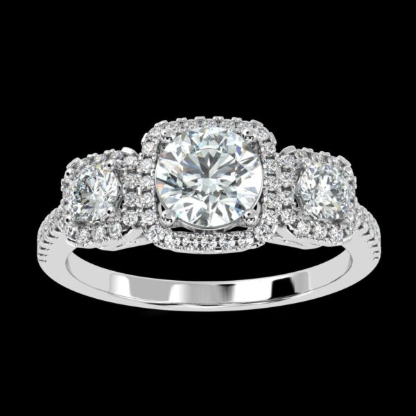 Eternity Three Stone Ring Made In 18 / 14 / 10 KT Gold Embellished With Certified Lab Diamonds For Wedding And Anniversary Gift For Her