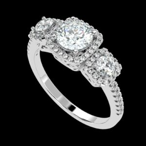 Eternity Three Stone Ring Made In 18 / 14 / 10 KT Gold Embellished With Certified Lab Diamonds For Wedding And Anniversary Gift For Her