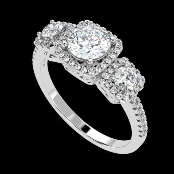 Eternity Three Stone Ring Made In 18 / 14 / 10 KT Gold Embellished With Certified Lab Diamonds For Wedding And Anniversary Gift For Her