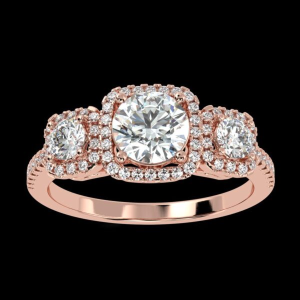 Eternity Three Stone Ring Made In 18 / 14 / 10 KT Gold Embellished With Certified Lab Diamonds For Wedding And Anniversary Gift For Her