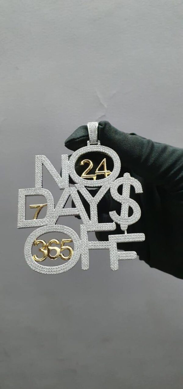 3.5" Long 2.75" Wide No Days Off Iced Out Pendant Made In 925 Sterling Silver Embellished With Shiny Moissanite Diamonds For Birthday Gift