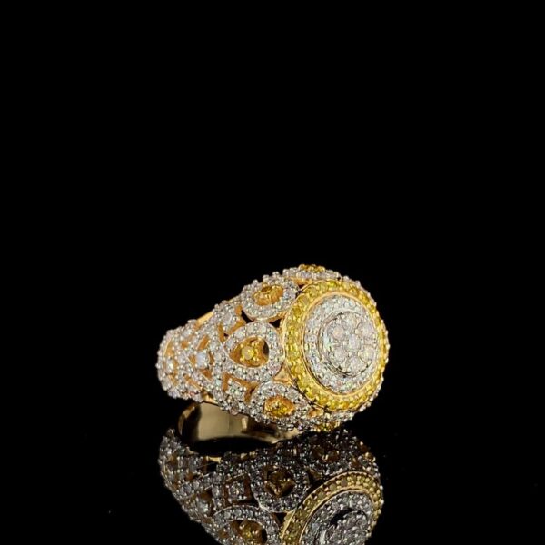 Iced Out Hip Hop Ring Made In 18 / 14 / 10 KT Gold Embellished With Shinny Moissanite Diamonds For Birthday And Hip Hop Lover As A Gift