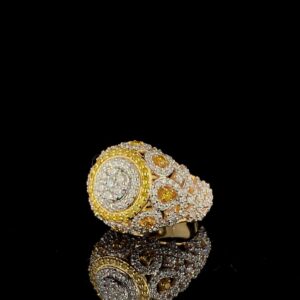 Iced Out Hip Hop Ring Made In 18 / 14 / 10 KT Gold Embellished With Shinny Moissanite Diamonds For Birthday And Hip Hop Lover As A Gift