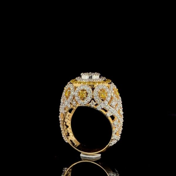 Iced Out Hip Hop Ring Made In 18 / 14 / 10 KT Gold Embellished With Shinny Moissanite Diamonds For Birthday And Hip Hop Lover As A Gift