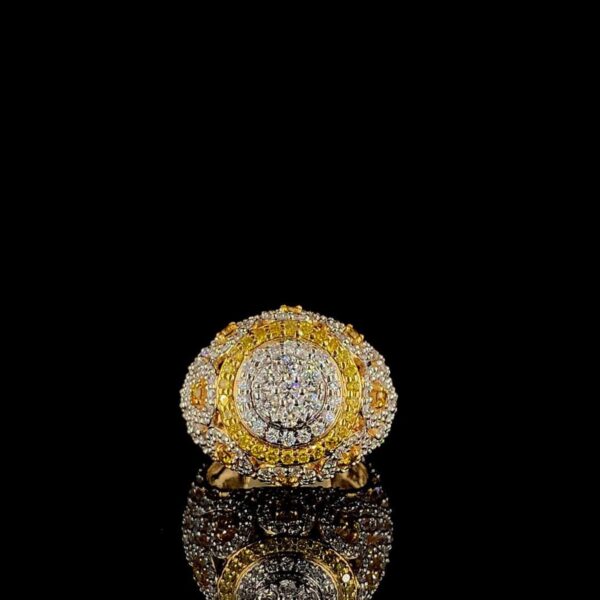 Iced Out Hip Hop Ring Made In 18 / 14 / 10 KT Gold Embellished With Shinny Moissanite Diamonds For Birthday And Hip Hop Lover As A Gift