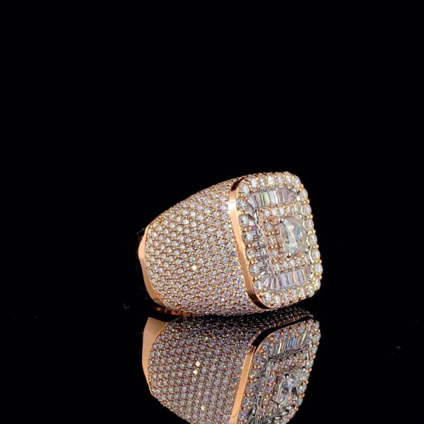 Iced Out Princess Diamond Hip Hop Ring Made In 18 / 14 / 10 KT Gold Studded With Shinny Moissanite Diamonds For Birthday And Memorial Gift