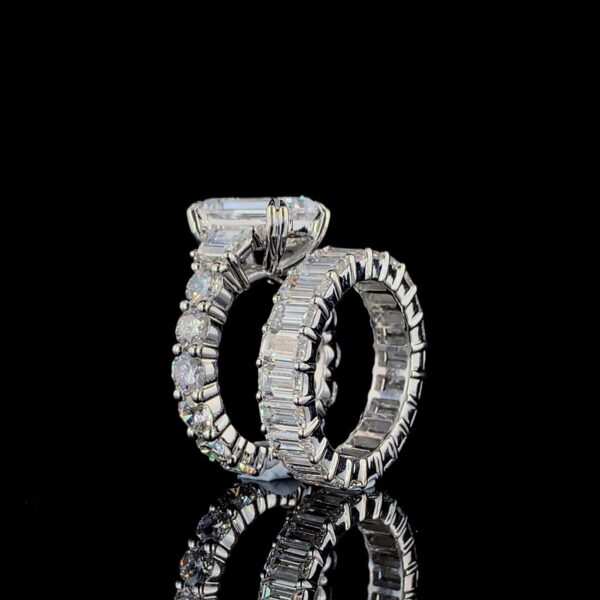Iced Out Emerald Ring And Band Combo Made In 18 / 14 / 10 KT Gold Studded With Certified Lab Diamonds For Birthday And Anniversary Gift